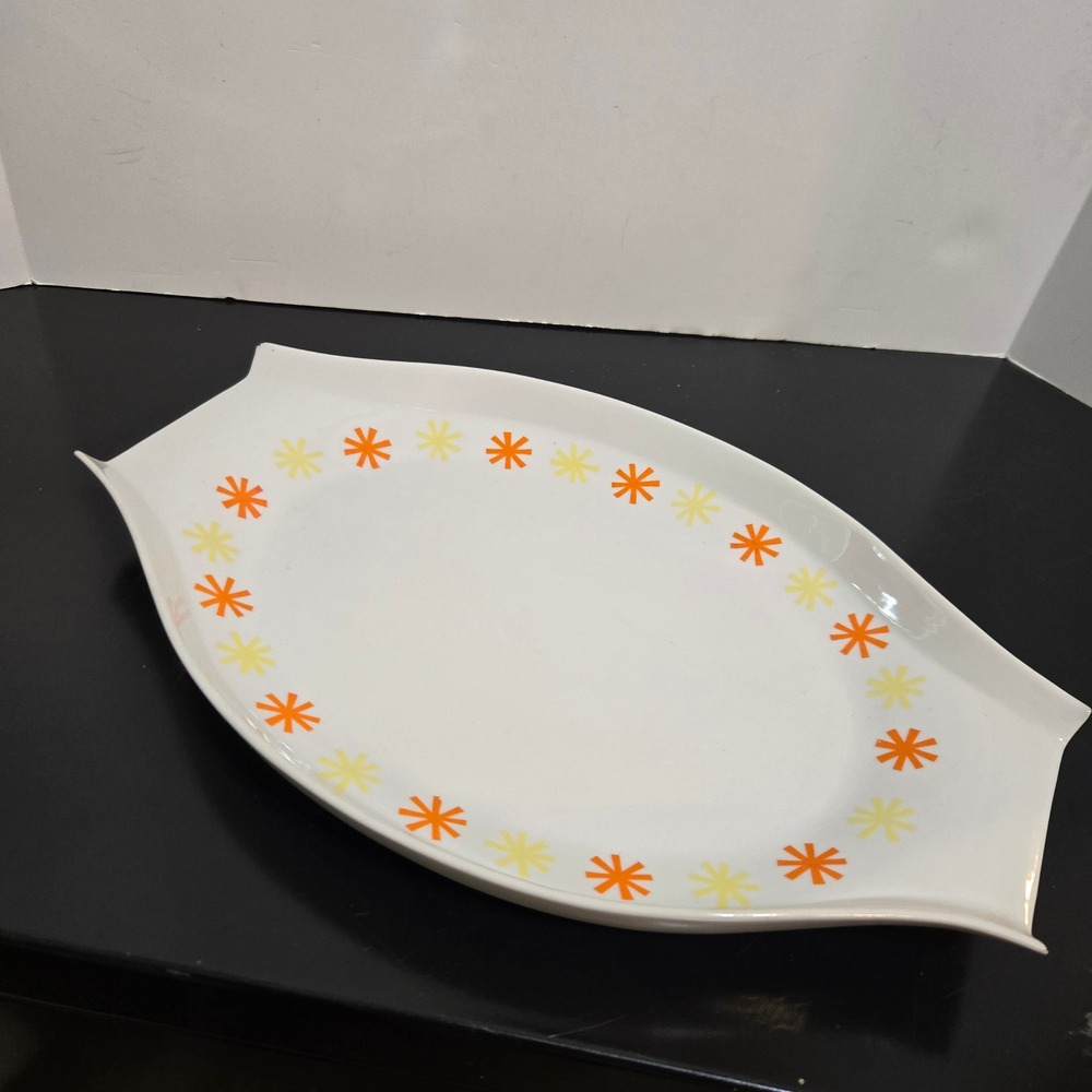 Paul McCobb Sparkler Contempri Platter Starburst Orange MCM Serving Tray handled